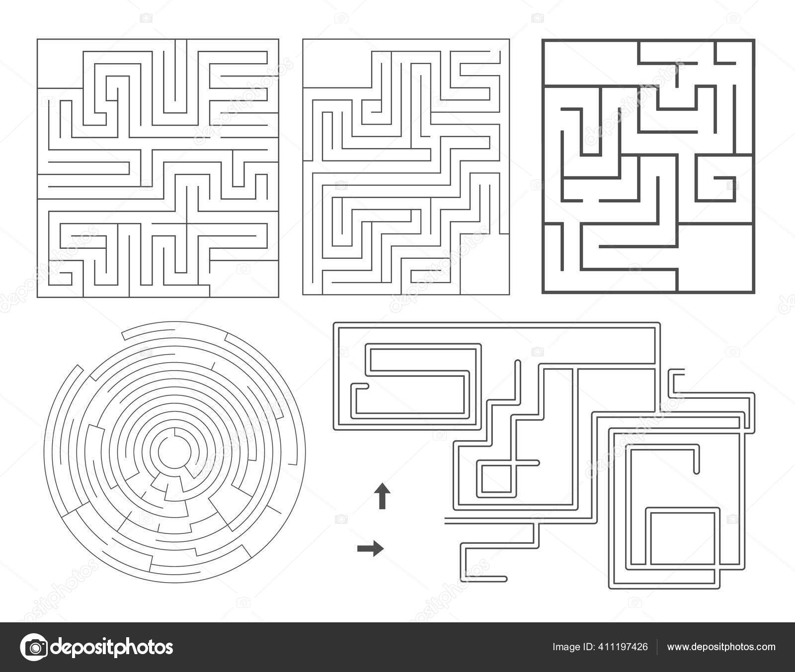 Vector Set Maze Templates Blank Black White Labyrinths Collection