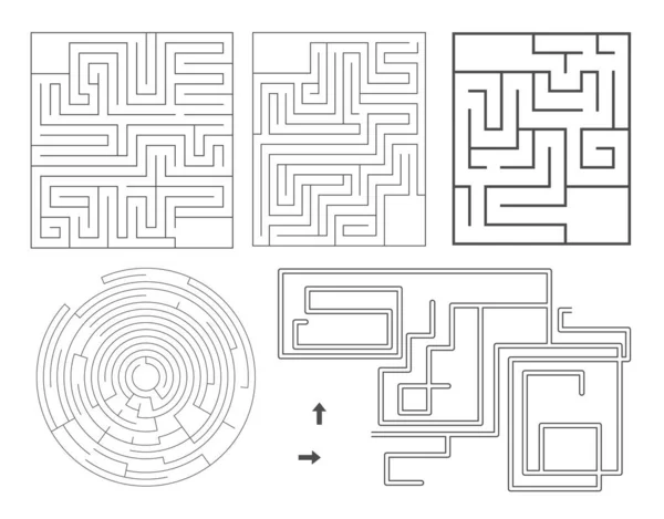 Conjunto Vectorial Plantillas Laberinto Colección Laberintos Blanco Negro Aislados Sobre — Vector de stock