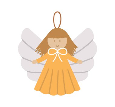 Yeni yıl dekorasyonu için vektör melek. Beyaz arka planda izole edilmiş Noel ağacı oyuncağı. Şenlikli süslemeler için şirin bir kış tatili karakteri