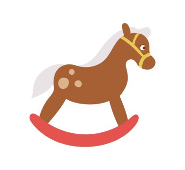 Beyaz arka planda izole edilmiş vektör sallanan at. Çocuklar için sevimli oyuncak hayvan illüstrasyonu. Çocuk için komik bir gülücük.