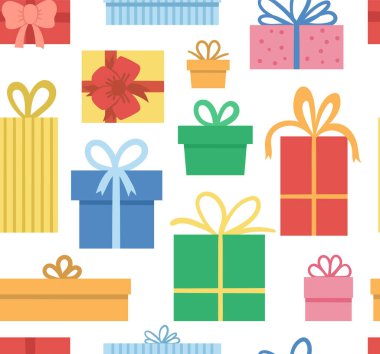 Hediyeli kusursuz bir model. Komik doğum günü ya da Noel hediyesi kutuları. Çocuklar için parlak tatil dijital kâğıdı. Neşeli kutlama dokusu