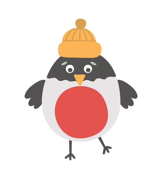 Векторный Бульфинч Оранжевой Шляпе Симпатичная Иллюстрация Зимней Птицы Смешная Рождественская — стоковый вектор