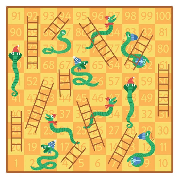 Serpientes Navidad Escaleras Juego Mesa Para Niños Con Animales Lindos — Vector de stock