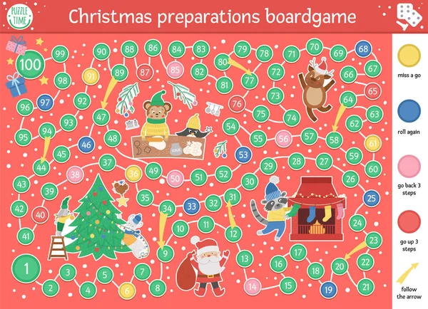 Juego Mesa Navidad Para Niños Con Animales Lindos Santa Claus — Vector de stock