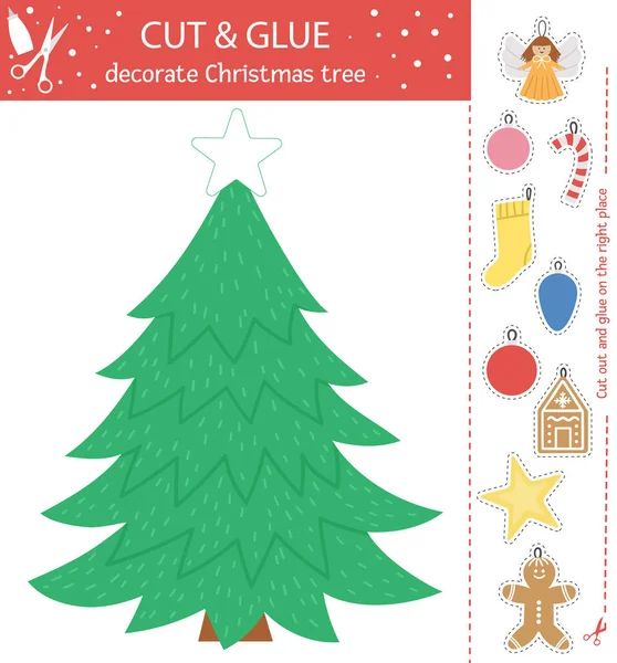 Activité Vectorielle Coupe Colle Noël Jeu Artisanat Éducatif Hiver Avec — Image vectorielle