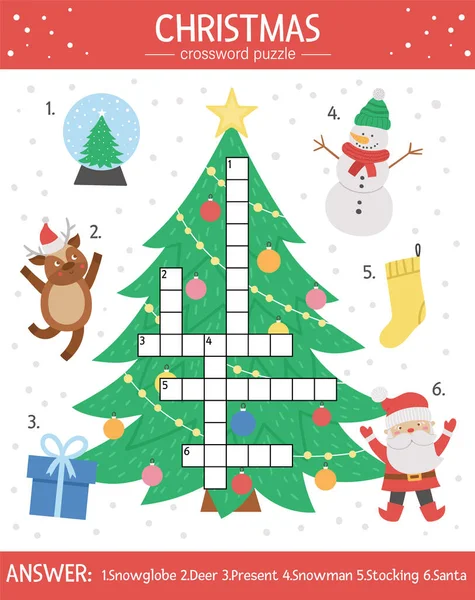 Διάνυσμα Χριστουγεννιάτικο Σταυρόλεξο Για Παιδιά Απλό Κουίζ Αντικείμενα Χειμερινών Διακοπών — Διανυσματικό Αρχείο