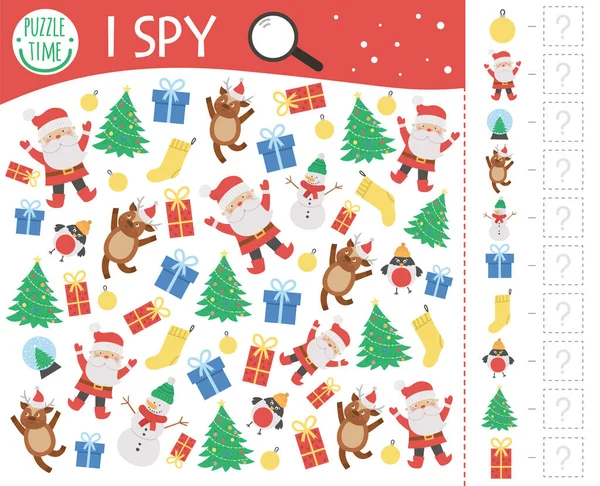 圣诞节我为孩子们做间谍游戏 寻找和计数具有传统新年物品的学龄前儿童的活动 为孩子们准备的有趣的冬季可打印工作表 简单的假日标志拼图 — 图库矢量图片