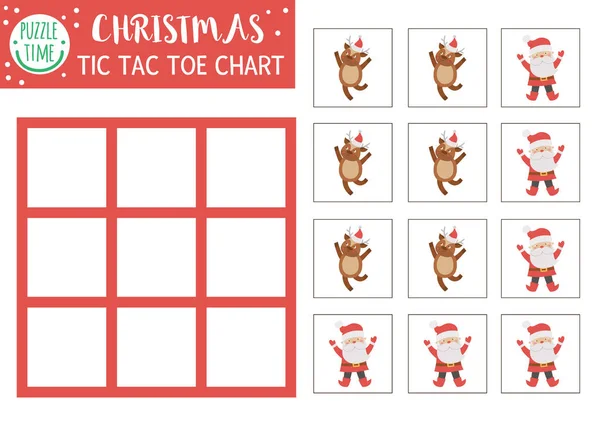 Vector Christmas Tic Tac Toe Chart Mit Niedlichem Hirsch Und — Stockvektor