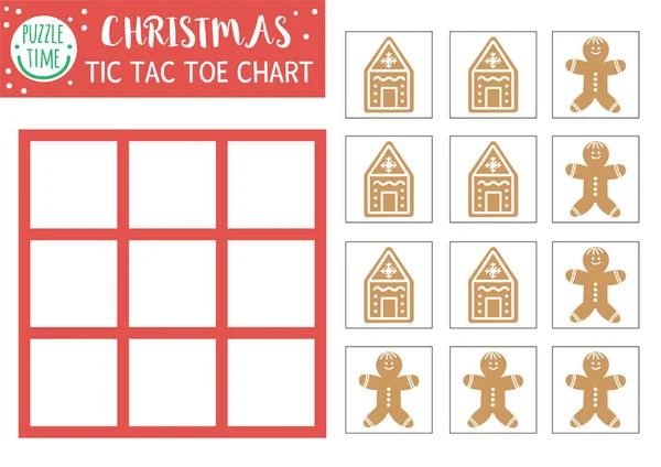 Vector Christmas Tic Tac Toe Chart Mit Süßem Lebkuchenmann Winter — Stockvektor