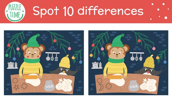 Noël Trouver Des Différences Jeu Pour Les Enfants Activité Éducative — Image vectorielle