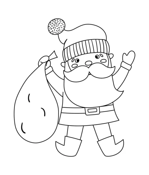 Vector Negro Blanco Santa Claus Con Saco Lindo Invierno Padre — Archivo Imágenes Vectoriales