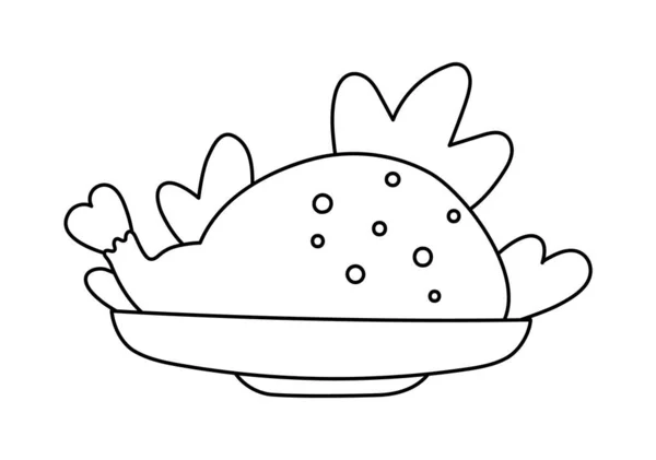 Vector Pollo Frito Blanco Negro Pavo Plato Comida Festiva Navidad — Archivo Imágenes Vectoriales