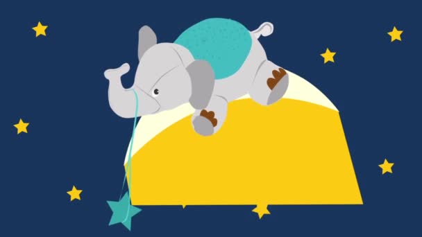 Luz Noche Los Niños Con Elefante Luna — Vídeo de stock