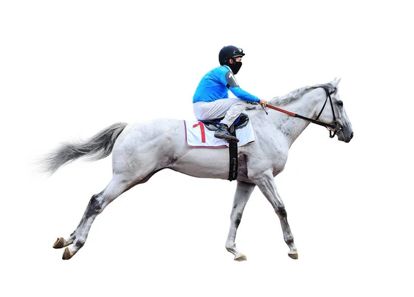 Jockey Caballo Carreras Aislado Sobre Fondo Blanco — Foto de Stock