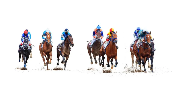 Jockey Lóverseny Izolált Fehér Háttér — Stock Fotó