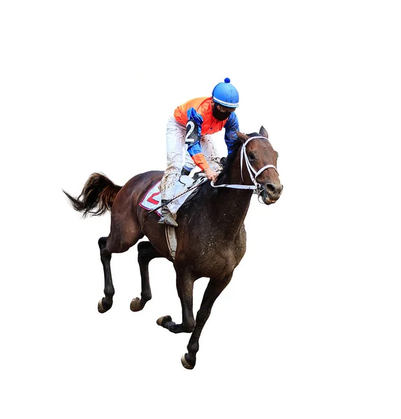 Jockey Caballo Carreras Aislado Sobre Fondo Blanco — Foto de Stock