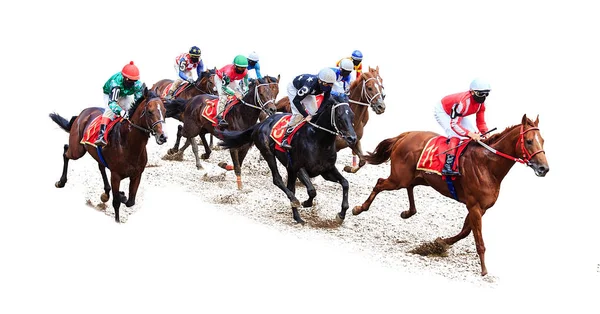 Jockey Horse Racing Horse Geïsoleerd Witte Achtergrond — Stockfoto