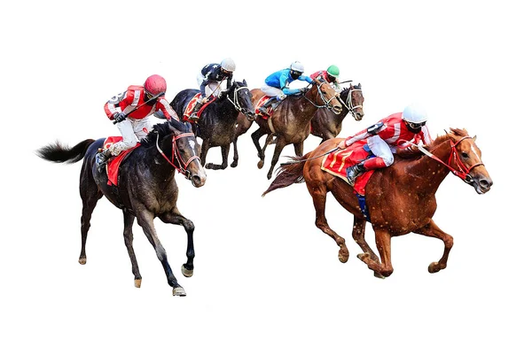 Jockey Cavalo Corrida Cavalo Isolado Fundo Branco — Fotografia de Stock