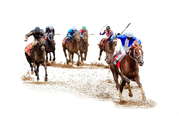 Jockey Horse Racing Horse Geïsoleerd Witte Achtergrond — Stockfoto