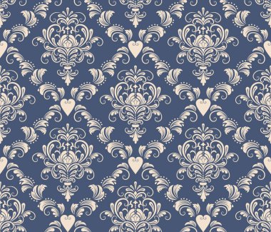 Damask kusursuz desen elementi. Vector klasik lüks, eski moda İspanyol süsü, duvar kağıtları, tekstil, ambalaj için kraliyet Victoria dönemi kusursuz dokusu. Klasik, zarif, çiçekli barok şablonu..