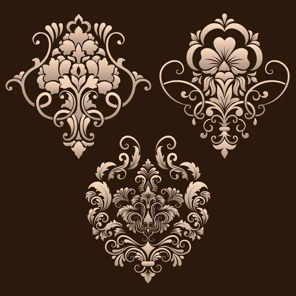 Vector set of damask ornamental elements. Elegant floral abstract elements for design. Perfect for invitations, cards etc. — Stock Vector