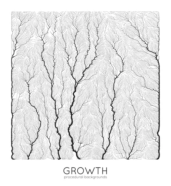 Vector generative branch growth pattern. Texture carrée. Lichen comme une structure organique avec des veines. Monocrome carré filet biologique de navires . — Image vectorielle