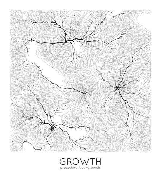 Vector generative branch growth pattern. Texture carrée. Lichen comme une structure organique avec des veines. Monocrome carré filet biologique de navires . — Image vectorielle