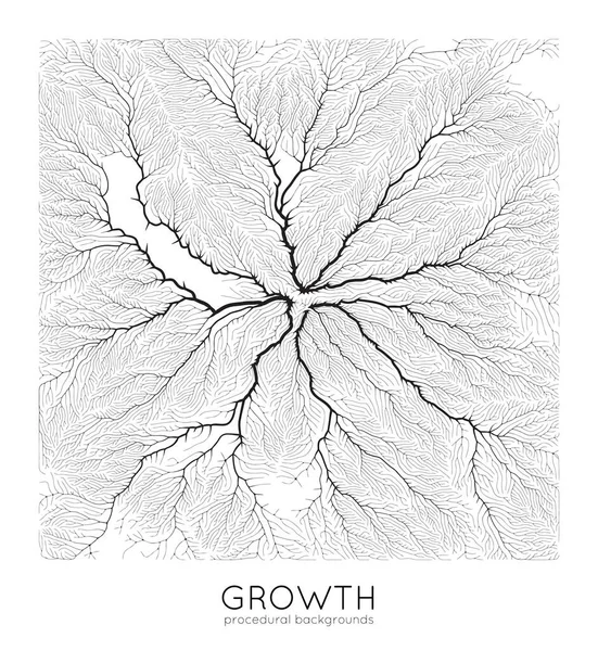 Vector generative branch growth pattern. Texture carrée. Lichen comme une structure organique avec des veines. Monocrome carré filet biologique de navires . — Image vectorielle