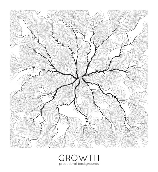 Vector generative branch growth pattern. Texture carrée. Lichen comme une structure organique avec des veines. Monocrome carré filet biologique de navires . — Image vectorielle