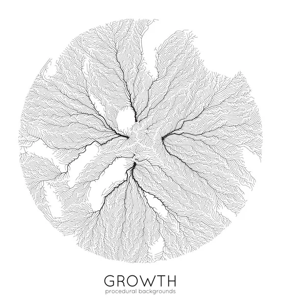 Vector generative branch growth pattern. Texture ronde. Lichen comme une structure organique avec des veines. Monocrome carré filet biologique de navires . — Image vectorielle