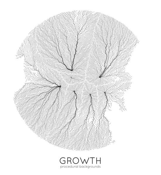 Vector generative branch growth pattern. Texture ronde. Lichen comme une structure organique avec des veines. Monocrome carré filet biologique de navires . — Image vectorielle