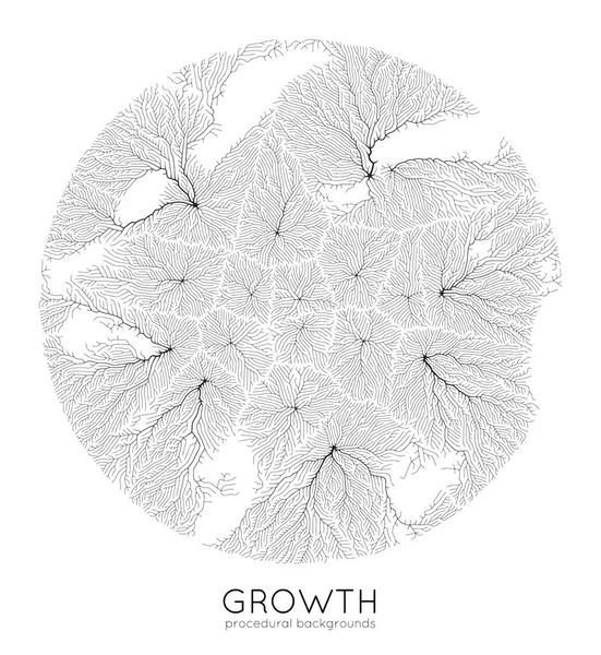 Vector generative branch growth pattern. Texture ronde. Lichen comme une structure organique avec des veines. Monocrome carré filet biologique de navires . — Image vectorielle