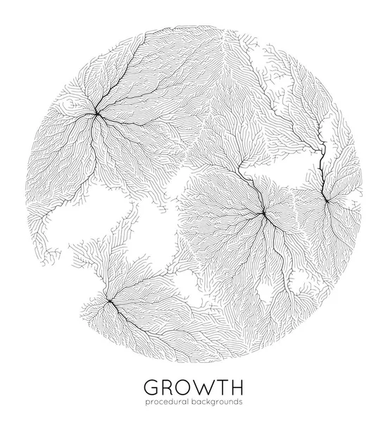 Vector generative branch growth pattern. Texture ronde. Lichen comme une structure organique avec des veines. Monocrome carré filet biologique de navires . — Image vectorielle