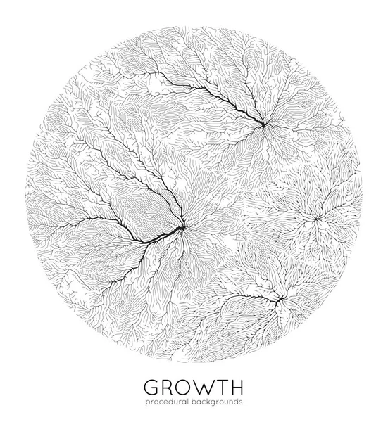 Vector generative branch growth pattern. Texture ronde. Lichen comme une structure organique avec des veines. Monocrome carré filet biologique de navires . — Image vectorielle