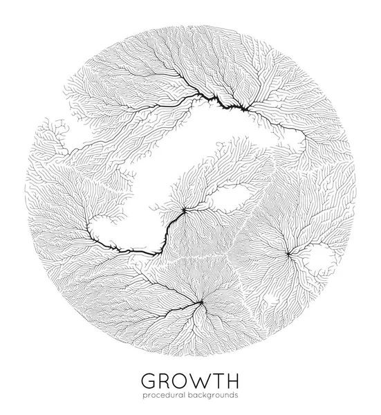 Vector generative branch growth pattern. Texture ronde. Lichen comme une structure organique avec des veines. Monocrome carré filet biologique de navires . — Image vectorielle