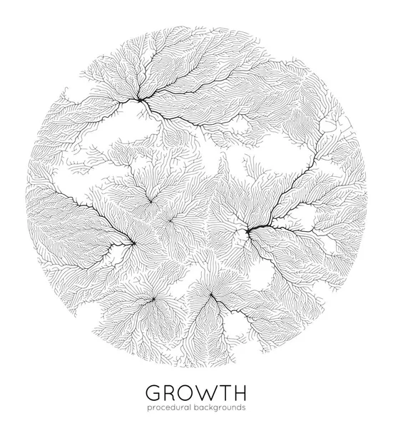 Vector generative branch growth pattern. Texture ronde. Lichen comme une structure organique avec des veines. Monocrome carré filet biologique de navires . — Image vectorielle