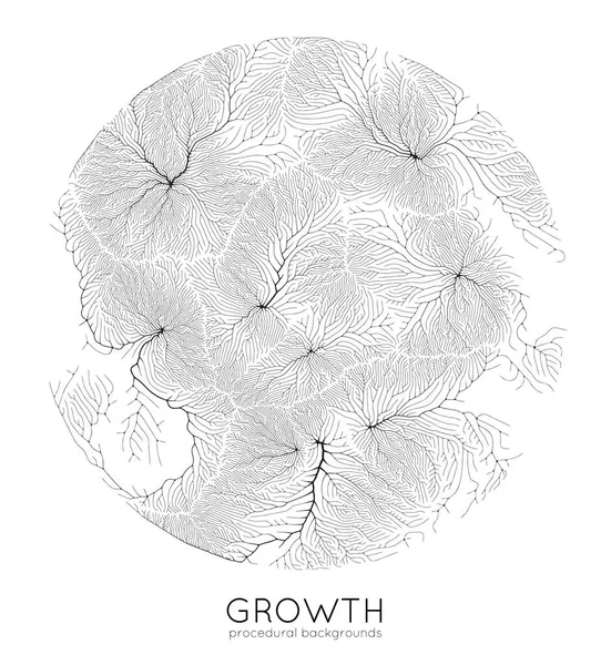 Vector generative branch growth pattern. Texture ronde. Lichen comme une structure organique avec des veines. Monocrome carré filet biologique de navires . — Image vectorielle