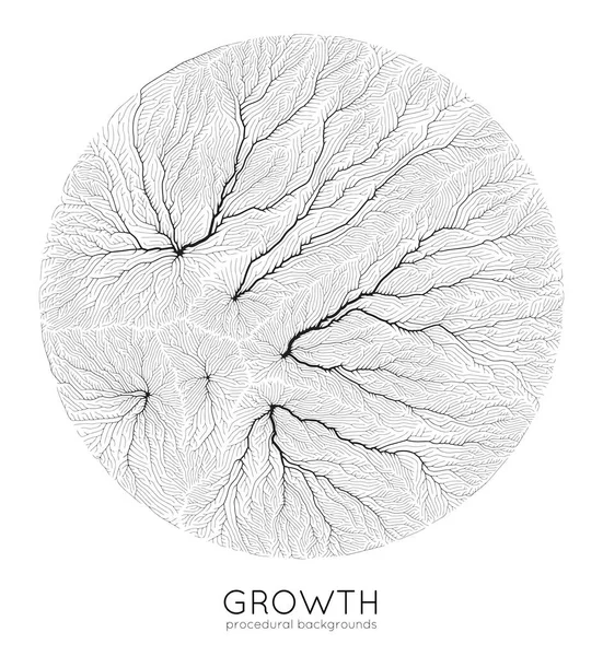 Vector generative branch growth pattern. Texture ronde. Lichen comme une structure organique avec des veines. Monocrome carré filet biologique de navires . — Image vectorielle