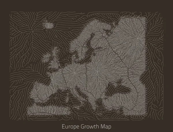 Карта векторной Европы. Структура генеративного роста в форме континента. Органическая текстура с географическими силуэтами . — стоковый вектор