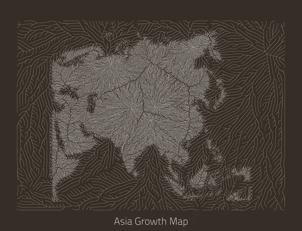 Векторная карта Азии. Структура генеративного роста в форме континента. Органическая текстура с географическими силуэтами . — стоковый вектор