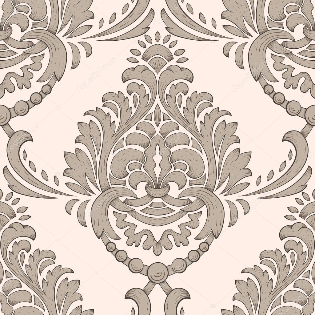 Damask seamless pattern element. Vector classical luxury old fashioned damask ornament, royal victorian seamless texture for wallpapers, textile, wrapping. Vintage exquisite floral baroque template.