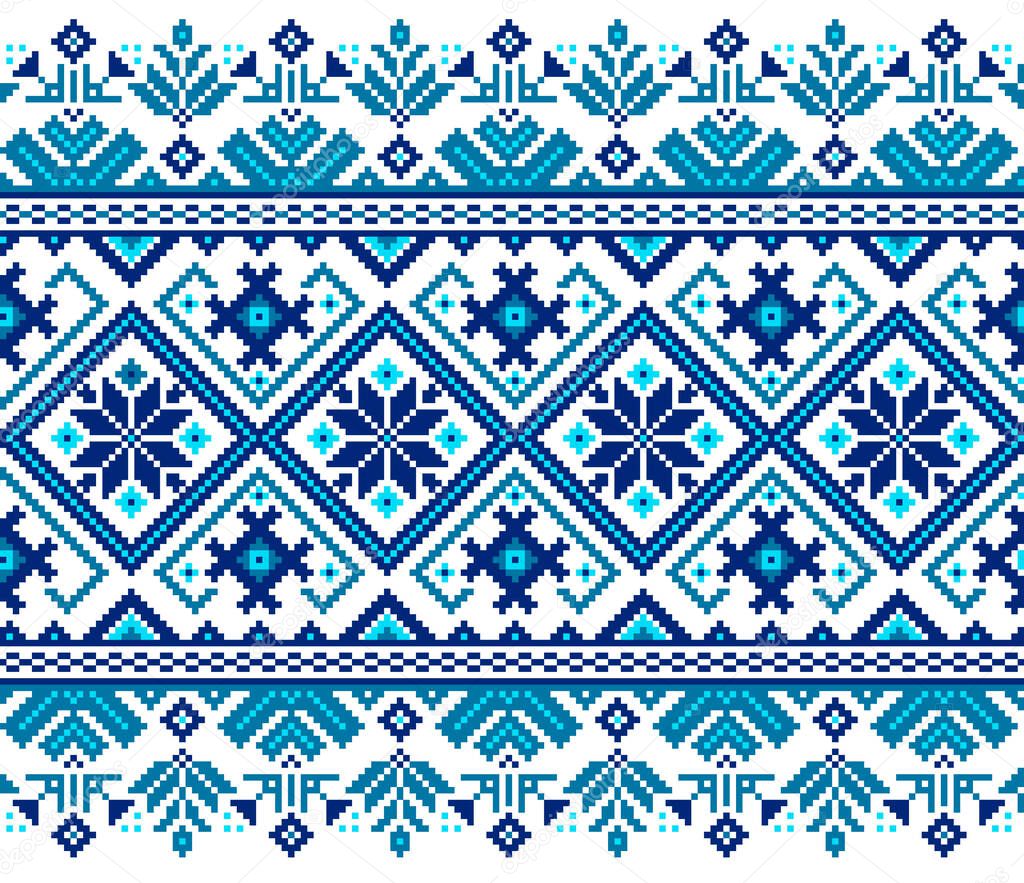 Vector illustration of Ukrainian folk seamless pattern ornament. Ethnic ornament. Border element. Traditional Ukrainian, Belarusian folk art knitted embroidery pattern - Vyshyvanka