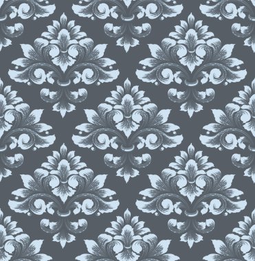 Damask kusursuz desen elementi. Vector klasik lüks, eski moda İspanyol süsü, duvar kağıtları, tekstil, ambalaj için kraliyet Victoria dönemi kusursuz dokusu. Klasik, zarif, çiçekli barok şablonu..