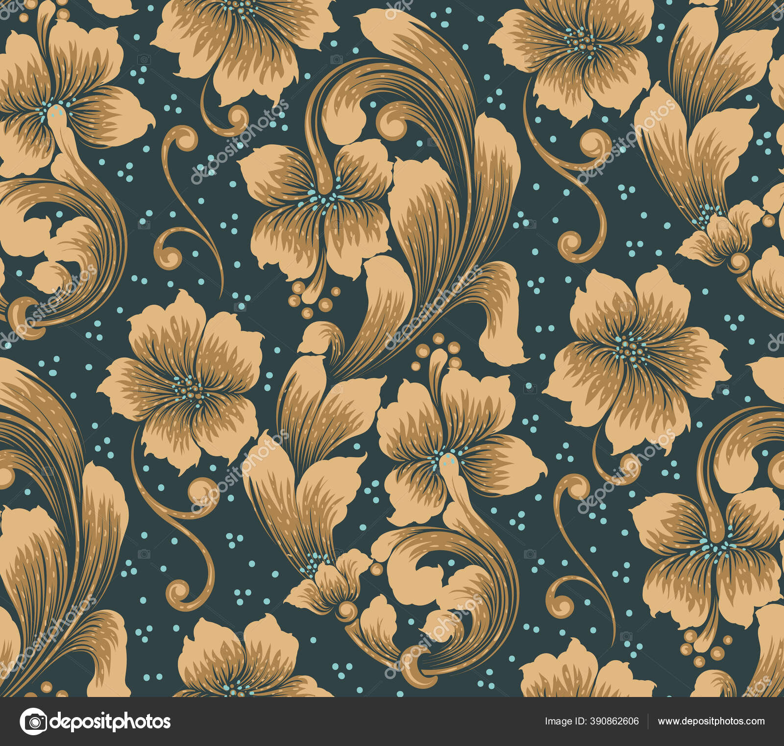 Damask seamless pattern element. Vector classical luxury old