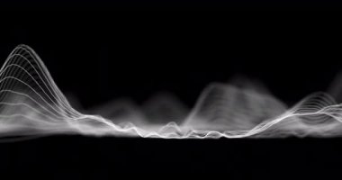 Ses dalgası. Soyut müzik dalgaları salınımı. Fütürist ses dalgası görselleştirmesi. Sentetik müzik teknolojisi örneği. Akort izi. Bozulmuş frekanslar. 4k UHD