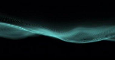 Ses dalgası. Soyut müzik dalgaları salınımı. Fütürist ses dalgası görselleştirmesi. Sentetik müzik teknolojisi örneği. Akort izi. Bozulmuş frekanslar. 4k UHD