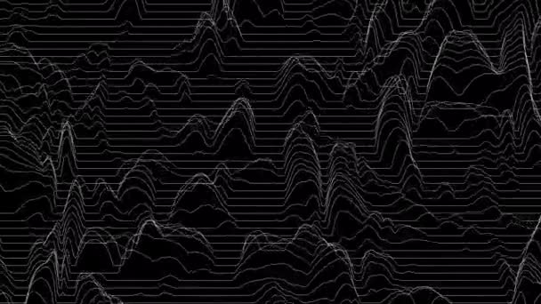 Trendy ultra dunne gestreepte lus animatie met wave distortion lijnen. Abstract geluidslandschap. Procedurele rimpel achtergrond. 4k UHD. — Stockvideo