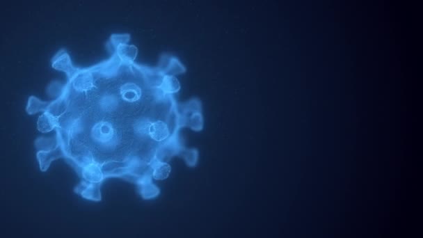 Coronavirus con profondità di campo. Virus 3d in rotazione. Analisi virologica futuristica della SARS. Animazione scientifica Concetto di esplorazione patogena. 4k UHD loop — Video Stock