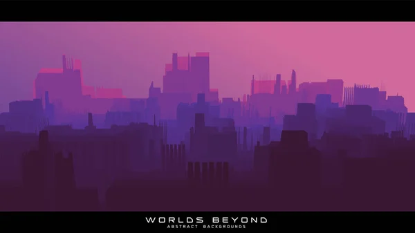 Mundos más allá de paisajes abstractos de la ciudad de ciencia ficción. Vector hermosa niebla brumosa sobre ciudad futurista. Abstracto gradiente paisaje urbano de fondo. Ondas coloridas . — Vector de stock