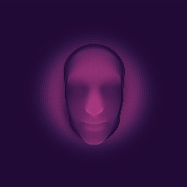 İnsan Büyük Veri Görselleştirmesi. Gelecekçi Yapay Zeka yüz konsepti. Siber zihin estetik tasarımı. Makine öğrenimi.